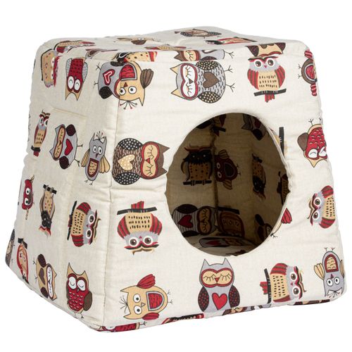 Record Gufetto Igloo Pet Bed 43x43x40cm - legowisko budka dla psa i kota, bez poduszki, wzór sowy