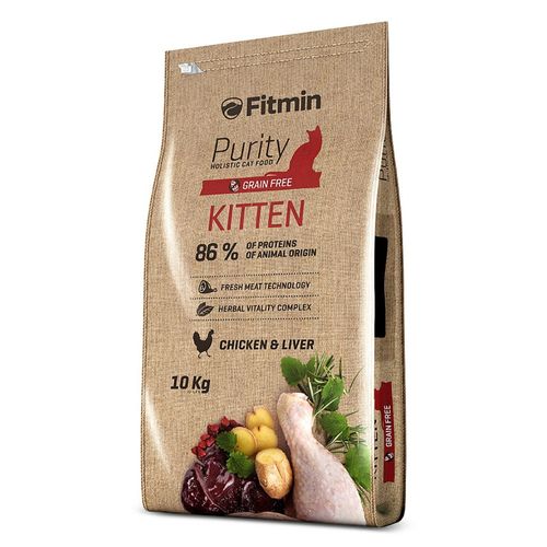 Fitmin Purity Kitten Chicken & Liver 10kg - pełnoporcjowa karma dla kociąt oraz ciężarnych i karmiących kotek, kurczak z wątróbką
