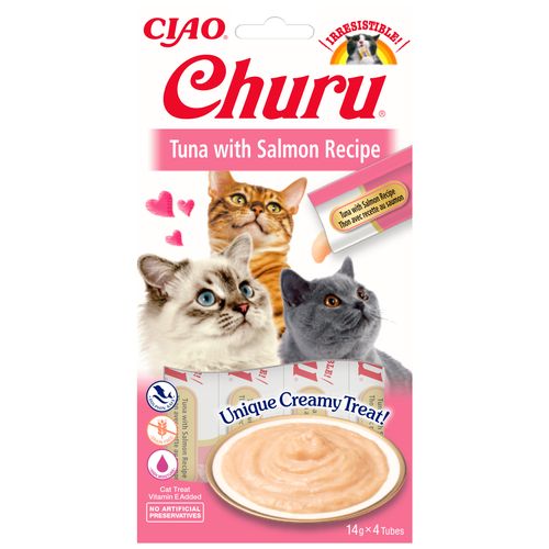 Inaba Creamy Churu Treat 4x14g - kremowy przysmak dla kota, tuńczyk i łosoś