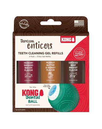 TropiClean Enticers Teeth Cleaning Gel Refills 3x15ml - zestaw żeli do czyszczenia zębów u psa, uzupełnienie do zestawu z piłeczką KONG