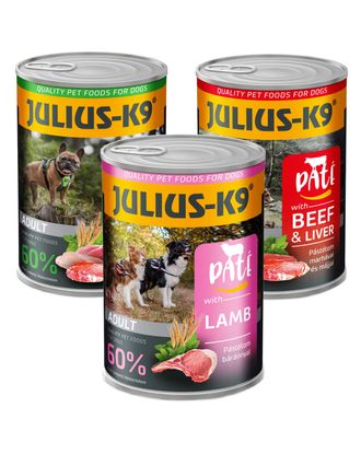 Zestaw karm Julius-K9 - pełnoporcjowa mokra karma dla psa, mix 3 smaków
