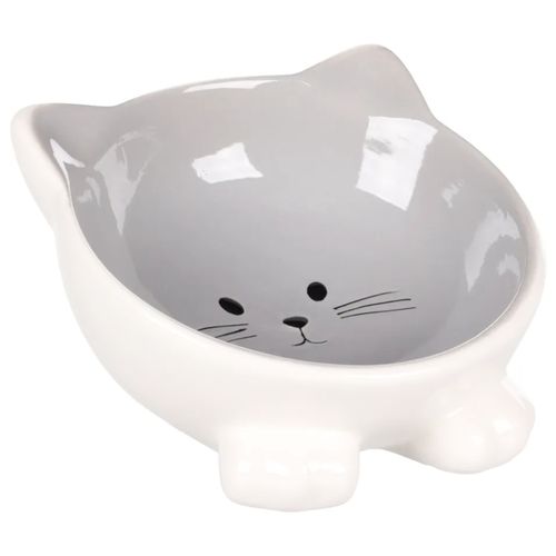 Flamingo Puzi Grey Bowl 125ml - miska ceramiczna dla kota, na podwyższeniu, szary kotek