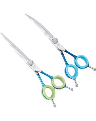 P&W Asian Style Set Scissors (Extra Curved & Straight) 6,5" - zestaw nożyczek do strzyżenia w stylu azjatyckim, nożyczki extra gięte + proste + etui