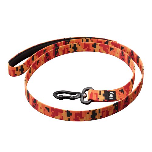 Julius-K9 MoreColor Leash Pixeljuice 120cm - smycz taśmowa dla psa, neoprenowy uchwyt, pomarańczowe piksele