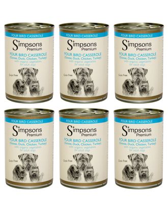 Simpsons Premium Four Bird Casserole - mokra karma dla psa, z drobiem i warzywami, bez zbóż - 6x 400g