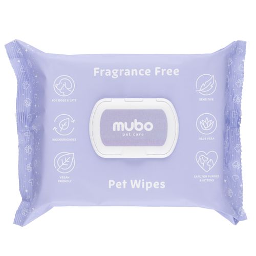 Mubo Fragrance Free Pet Wipes 100pcs. - Aloe-Enriched, for Sensitive Skin, 15x30cm