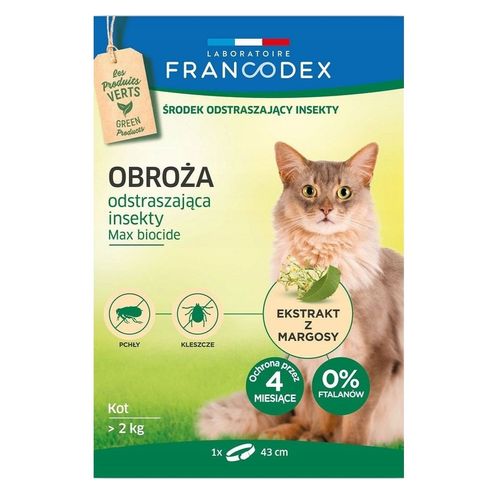 Francodex Repellent Collar - obroża przeciw insektom dla kotów powyżej 2kg (43cm)