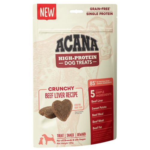 Acana Crunchy Beef Liver 100g - ciasteczka dla psa w kształcie serduszek, z wołowiną