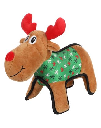 Flamingo Christmas Quilty Reindeer - zabawka świąteczna dla psa, pluszowy renifer z piszczałką, brązowy