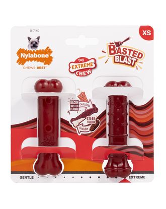 Nylabone Power Chew Basted Blast Bone 2szt. - twardy gryzak dla małego psa, dwusmakowa kość, bekon i stek, mały, zestaw