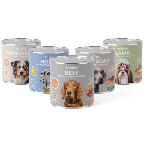 Zestaw karm Lovi Food 800g - bezzbożowa, mokra karma dla psa, mix 5 smaków