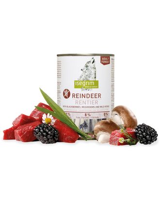 Isegrim Adult Reindeer & Blackberries - mokra karma dla dorosłych psów z reniferem, jeżynami i dzikimi ziołami, 400g
