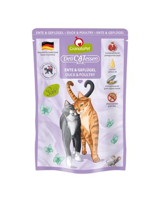 GranataPet DeliCatessen Duck & Poultry - bezzbożowa mokra karma z kaczką i drobiem, saszetki dla kota - 85g