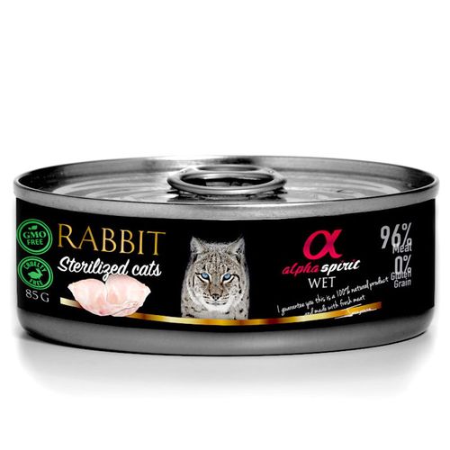 Alpha Spirit Rabbit Sterylized Cats 85g - bezzbożowa i bezglutenowa mokra karma dla kotów sterylizowanych, z królikiem