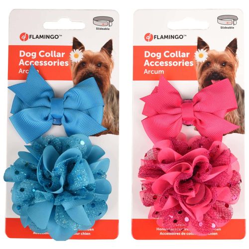 Flamingo Dog Collar Accessories Arcum 2szt. - efektowne kokardki na gumce, dla psa