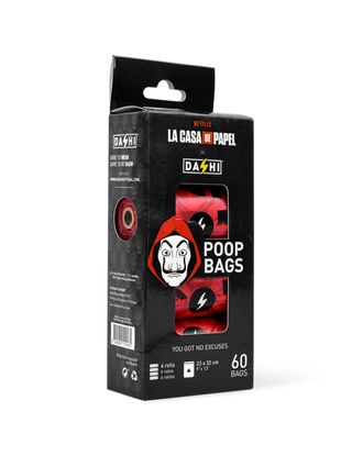 Dashi La Casa De Papel Poop Bags 4x15szt. - biodegradowalne woreczki na psie odchody, 23x32cm