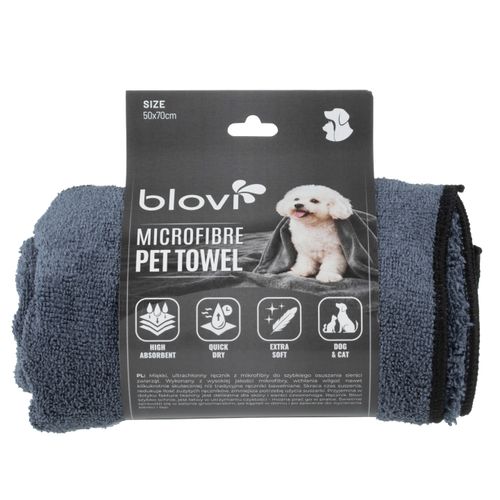 Blovi Microfibre Pet Towel 50x70cm - ręcznik z mikrofibry dla psa i kota, super chłonny, szary