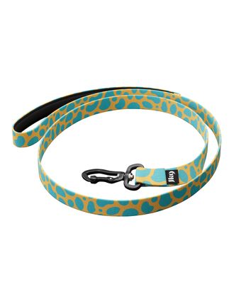 Julius-K9 MoreColor Leash Leopard 120cm - smycz taśmowa dla psa, neoprenowy uchwyt, żółto-turkusowa