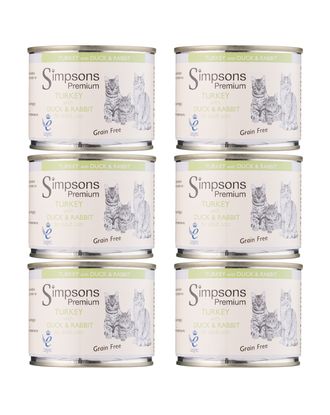 Simpsons Premium Cat Turkey, Duck &amp; Rabbit - bezzbożowa mokra karma dla kota, indyk, kaczka i królik - 6x 200g