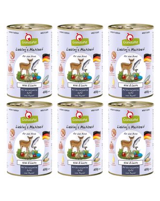 GranataPet Venison Salmon - bezzbożowa mokra karma dla psa, dziczyzna i łosoś - 6x 400g