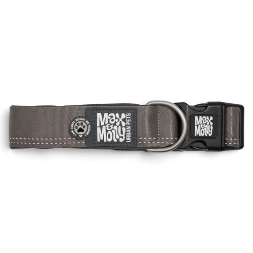 Max&Molly GOTCHA! Smart ID Matrix 2.0 Extra Wide Collar Stone - szeroka obroża dla psa z identyfikatorem QR, szara