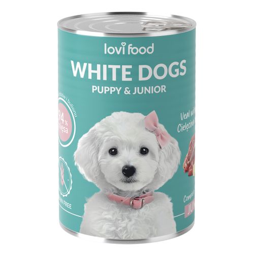 Lovi Food White Dogs Junior & Puppy Veal & Banana 400g - mokra karma dla szczeniaka i juniora, dla białych ras, z cielęciną i bananem