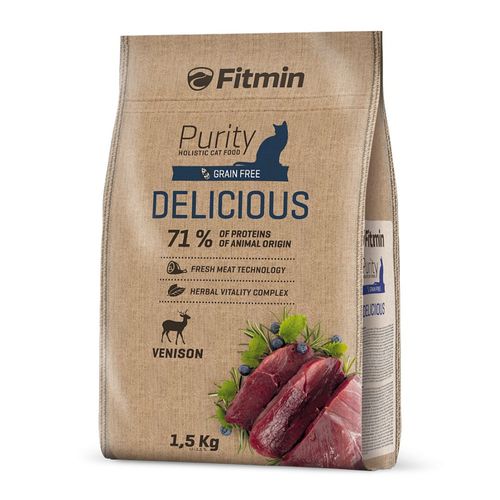 Fitmin Purity Delicious Vension 1,5kg - pełnoporcjowa, bezzbożowa karma dla dorosłych kotów, dziczyzna