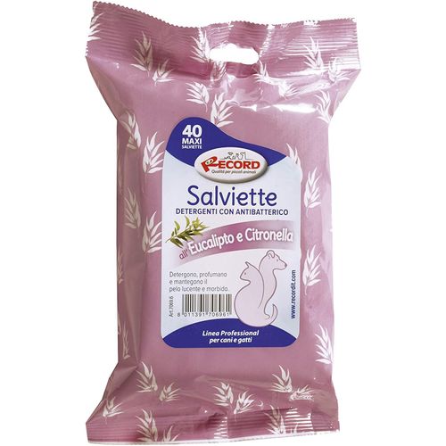 Record Salviette Eucalipto&Citronella 40szt. - uniwersalne chusteczki do czyszczenia sierści psa i kota, z eukaliptusem 