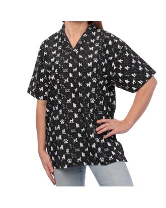 Blovi White Poodle Tunic - tunika groomerska z krótkim rękawem, unisex, czarna w białe pudle