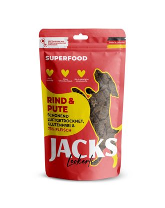 Jacks Leckerlie Superfood Rind & Pute 90g - smaczki dla psa, 73% mięsa wołowego i z indyka