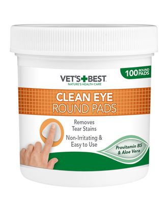 Vet's Best Clean Eye Round Pads 100szt. -  jednorazowe czyściki do oczu zwierząt domowych, z aloesem i prowitaminą B5