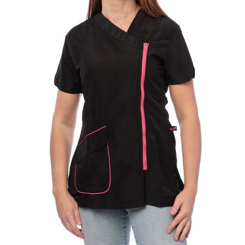 Blovi Freya Blouse Pink - bluza groomerska z krótkim rękawem, damska, czarna z różowymi detalami