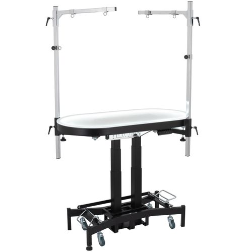 Blovi Comfort Lumix Electric Black Grooming Table 119,5x61cm - solidny stół groomerski z podświetlanym blatem, podnośnikiem elektrycznym i 2 wysięgnikami