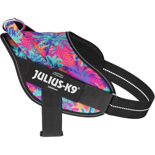 Julius-K9 Power & More Harness Vibe - dog harness with an adaptive leash ring, palm trees pattern