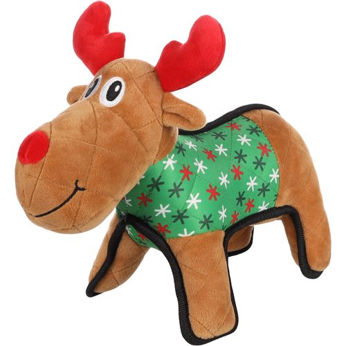 Flamingo Christmas Quilty Reindeer - zabawka świąteczna dla psa, pluszowy renifer z piszczałką, brązowy