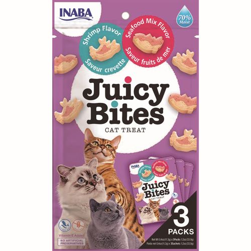 Inaba Juicy Bites Treat 3x11,3g - miękkie przysmaki dla kota, krewetki i owoce morza