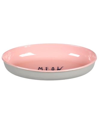 Flamingo Nell Oval Light Grey & Pink Bowl 275ml - stalowa miska dla kota, owalna, z napisem "MEOW"