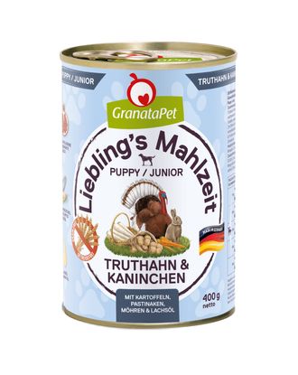 GranataPet Turkey & Coney Junior - bezzbożowa mokra karma dla szczeniaka, indyk i królik