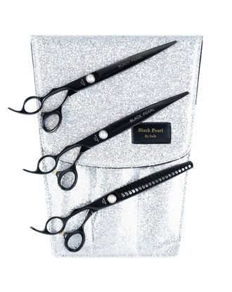 Geib Black Pearl Lefty Scissors Set 8,5" - zestaw profesjonalnych nożyczek i degażówek (21 ząbków) z japońskiej stali kobaltowej, 3 sztuki