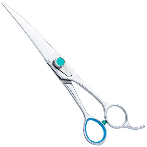 Geib Super Gator Curved Scissors - profesjonalne nożyczki groomerskie gięte z mikroszlifem, ergonomicznym uchwytem, ze stali nierdzewnej potrójnie hartowanej