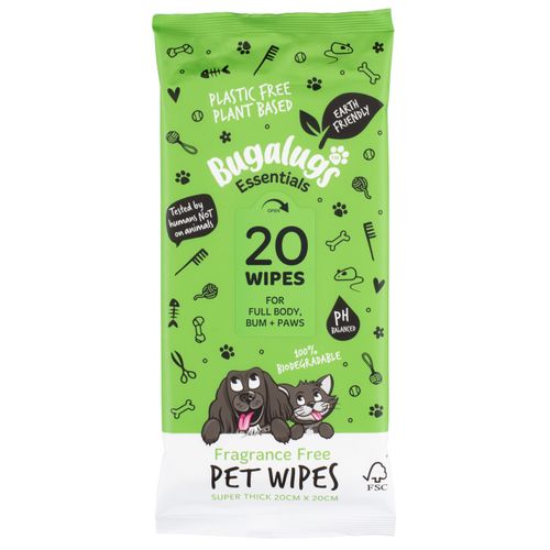 Bugalugs Fragrance Free Pet Wipes 20szt - bezzapachowe nawilżane chusteczki dla psa i kota, biodegradowalne
