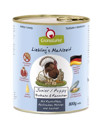 GranataPet Turkey & Coney Junior - bezzbożowa mokra karma dla szczeniaka, indyk i królik - 800g