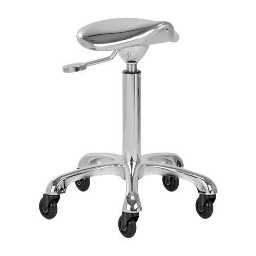 Gabbiano Fine Silver Roll Speed - srebrny taboret groomerski z profilowanym siedziskiem ze skóry, kółka z łożyskami