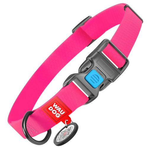 Waudog Waterproof Collar With QR Code Pink - obroża wodoodporna dla psa, różowa z zawieszką QR