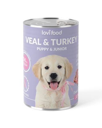 Lovi Food Junior & Puppy Veal & Turkey - mokra karma dla szczeniaka i juniora, z cielęciną, indykiem i gruszką - 24x 400g