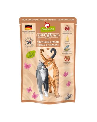 GranataPet DeliCatessen Turkey & Pheasant - bezzbożowa mokra karma z indykiem i bażantem, saszetki dla kota - 85g