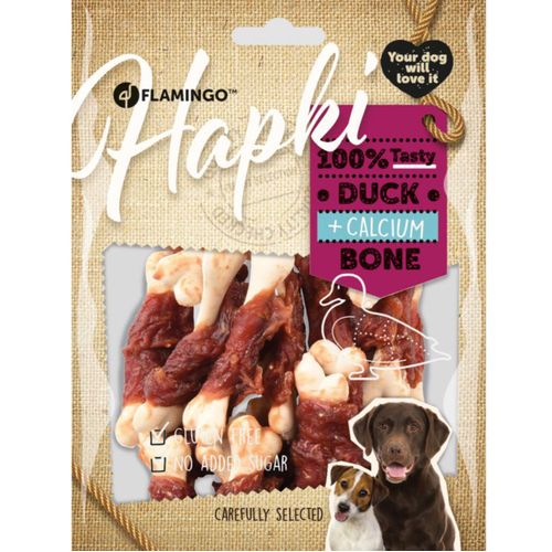 Flamingo Hapki Duck Calcium Bone 170g - przysmak dla psa, kostki z wapnia oplecione kaczką