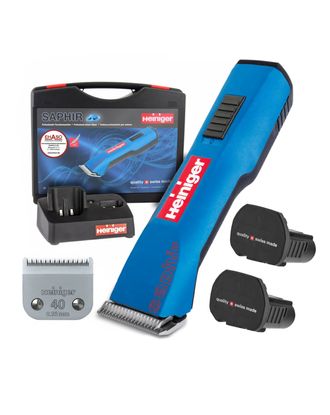 Heiniger Saphir Vet - Professional, Cordless Veterinary Clipper With Blade no. 40 - Two Batteries
