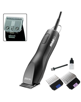 Moser MAX 50 - Professional Silent Animal Clipper, With 1mm Blade and Attachment Combs