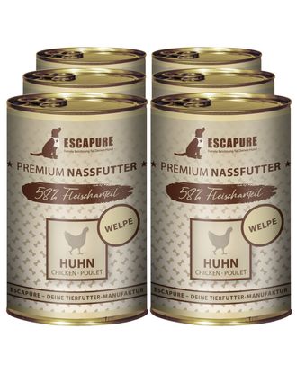 Escapure Puppy Huhn - mokra karma dla szczeniąt, kurczak z warzywami i owocami - 6x 400g